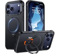 Red2Fire Compatibile con iPhone 17 Pro Max Custodia con supporto magnetico girevole a 360° Cavalletto O-Ring Cavalletto, custodia per telefono opaca traslucida di grado militare da 6,9 pollici, nero