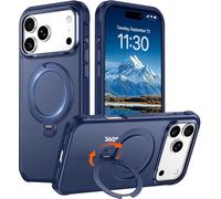 Red2Fire Compatibile con iPhone 17 Pro Max Custodia con supporto magnetico girevole a 360° Cavalletto O-Ring, custodia per telefono opaca traslucida di grado militare da 6,9 pollici, blu