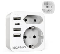 Redagod Adattatore spina inglese UK, adattatore da viaggio con 2 prese e 3 USB e 1 Type-C, Francia Europa a Regno Unito per Irlanda Dubai Maldive, caricabatterie, tipo G