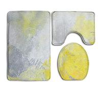 RedBeans - Set di 3 tappetini Antiscivolo per Il Bagno, con Coperchio, copriwater e Tappetino da Bagno, Motivo: Astratto, Colore: Grigio e Giallo