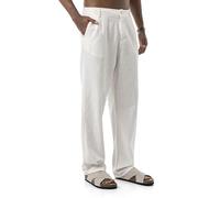 Redbridge by Spruce - Pantaloni estivi con pieghe in vita, pantaloni leggeri in tessuto con chiusura a bottoni, vestibilità dritta, bianco, XXL