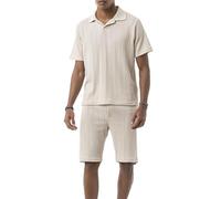 Redbridge by Tarz Cool - Completo due pezzi in stile maglieria - Maglietta a maniche corte con colletto polo e pantaloncini, beige., M