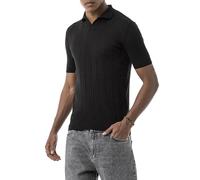Redbridge by Tarz Cool - Polo a maglia con motivo a treccia - manica corta, colletto polo slim fit per look casual elegante, Nero , S
