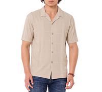 Redbridge Camicia a maniche corte di alta qualità con particolare motivo texture, misto cotone leggero per lavoro e tempo libero, pietra, XL