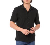 Redbridge Camicia a maniche corte di alta qualità con particolare motivo texture, misto cotone leggero per lavoro e tempo libero, Nero , L