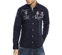 Redbridge Camicia da uomo a maniche lunghe, vestibilità normale, ricamata, R-2130, blu navy, L