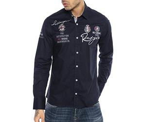 Redbridge Camicia da uomo a maniche lunghe, vestibilità normale, ricamata, R-2130, blu navy, L