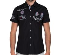 Redbridge Camicia Uomo Maniche Corte Tailliert Ricamata Nera Cotone