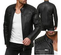 RED BRIDGE Giacca in Pelle sintetica da Uomo Stile Biker Giubbotto in finta pelle Casual Vintage (5XL, Nero)