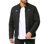 Redbridge - Giacca da uomo, stile motociclista, in vera pelle e cotone con inserti trapuntati nero - cotone. 2XL