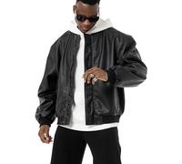 Giacca in pelle stile bomber in ecopelle oversize, Nero , M