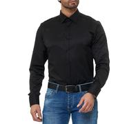 Redbridge Hemd Herren Modern Fit Langarm Business Freizeit Hochzeit Nero Bianco