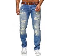 Redbridge Jeans strappato da Uomo Pantalone in Cotone Straight Leg Used Look W29 L30 Blu