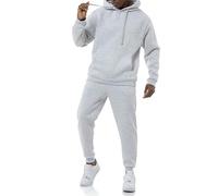Redbridge Set da uomo elegante in tuta da jogging con cappuccio e pantaloni da jogging, in felpa premium, taglio ampio, grigio mélange, L