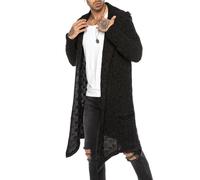 RED BRIDGE Cardigan Lungo Asimmetrico Oversized Giacca con Cappuccio Uomo Manica Lunga Nero XXL