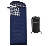 REDCAMP Sacco a pelo in cotone per adulti con cuscino rimovibile, ampio sacco a pelo con cappuccio per 3-4 stagioni, inverno, freddo, campeggio, pesca, blu con cuscino rimovibile (imbottitura 0,9 kg)