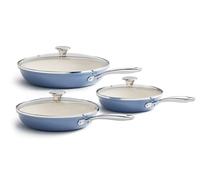 Redchef Set di 6 padelle in ceramica a induzione, antiaderenti con coperchio, padelle da 20/24/28 cm, per tutti i piani cottura, senza PTFE, senza PFAS, lavabili in lavastoviglie (blu)