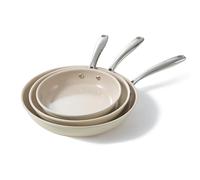 Redchef Set di padelle antiaderenti, padella in ceramica 20 24 28 cm, set di padelle da 8-11 pollici per cucinare con manico in acciaio inox, senza PFAS e PTFE e PFOA, adatta al forno (beige)