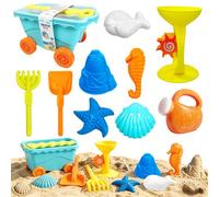 RedCrab 10 Pezzi Giochi da Spiaggia per Bambini, Giochi Spiaggia Bambini con Carrello Trascinabile, Pala, Rastrello, Annaffiatoio e Clessidra, Giochi per Esterni per Ragazzi e Ragazze