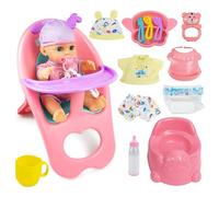RedCrab Bambola Bebè Set con Funzioni: Può Bere e Fare Pipì, 18 Pezzi Accessori con Seggiolone, Biberon, Ciuccio, Pannolini, Vestiti per Bambole e Accessori per La Pappa