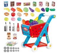 RedCrab Carrello Spesa Bambini, Accessori da Negozio e Giocattoli | 60 Pezzi Carrello Spesa Giocattolo con Cibo Frutta Verdura, Denaro da Gioco e Accessori per Monete, Regalo di Gioco di Ruolo