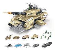 RedCrab Carro Armato Giocattolo, Base di Carri Armati da Trasporto Militare con 9 Veicoli Militari e 9 Mini Soldatini Giocattolo Militari, Torretta Girevole e Lanciamissili Simulati