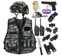 RedCrab Costume di Soldato per Bambini, Costume Militare Bambino, Include Elmetto Militare, Gilet Militare, Walkie-Talkie e Altri Accessori, Soldato Gioco di Ruolo Halloween Carnevale Costume