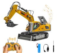 RedCrab Escavatore Telecomandato per Bambini, 2,4 Ghz Escavatori Radiocomandato con Benna in Metallo, 680° di Rotazione, Luci e Suoni, Regalo Compleanno Natale per Ragazzi 3 4 5 6 7 8 Anni