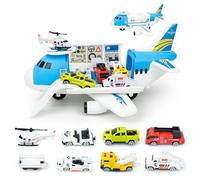 RedCrab Giocattolo per Aeroplano da Trasporto, Giocattolo per Bambini da 3 Set di Giocattoli per Elicotteri per Aeroplani da Trasporto, Playset per Aeroplani Fai-da-te con Rampa e Accessori Inclusi