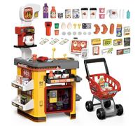 RedCrab Supermercato Giocattolo Bambini con Carrello Spesa, 55Pcs Accessori per Negozio Supermercato, Registratore di Cassa e Scanner con Luce e Suono, Gioco di Ruolo Giocattoli per Bambini 3+ anni
