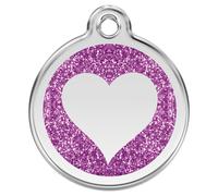 RedDingo Marca Di Gatti Glitter Cuore Viola Inciso 20Mm S Personalizzato