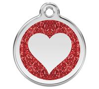 RedDingo Medaglietta per Gatti Glitter Cuore Rosso con Incisione S 20mm