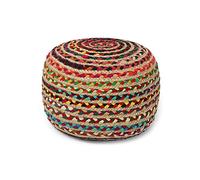 REDEARTH Pouf rotondo pouf - boho pouf intrecciato, decorazione per la casa, seduto, poggiapiedi rotondo per soggiorno, camera da letto, cameretta dei bambini, lounge; iuta e cotone (49,5 x 49,5 x