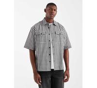 Redefined Rebel - Camicia squadrata a maniche corte nera a quadri-Nero XL