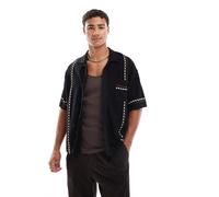Redefined Rebel - Camicia squadrata nera in maglia con dettagli a contrasto-Nero M