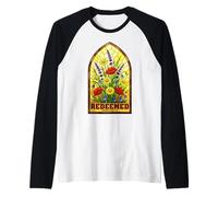 Redenti Efesini 1:7 Floreale Biblico Stained Glass Maglia con Maniche Raglan
