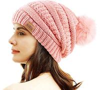 REDESS Cappello invernale da donna con pom pom Beanie caldo foderato in pile spesso slouchy Snow Knit Chunky Baggy Skull Berretto da sci