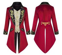 Redingote gotico, giacca medievale Steampunk da uomo,Redingote medievale gotico - Steampunk gotico vintage ricamato per costume da, giacca, costume da vampiro