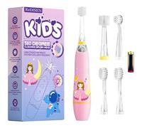 ReDISEN Spazzolino elettrico per bambini a 360 gradi con divertenti luci LED, timer integrato da 2 minuti, setole extra morbide e manico ergonomico, ideale per bambini dai 3 ai 12 anni, 4 testine di