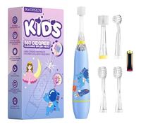 ReDISEN Spazzolino elettrico per bambini a 360 gradi con divertenti luci LED, timer integrato da 2 minuti, setole extra morbide e manico ergonomico, ideale per bambini dai 3 ai 12 anni, 4 testine di