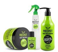 Redist Set per la cura dei capelli alla cheratina - Shampoo 500 ml + maschera per capelli 475 ml + balsamo 400 ml + profumo per capelli 50 ml Love Garden, riparazione, forza e lucentezza, anti-crespo