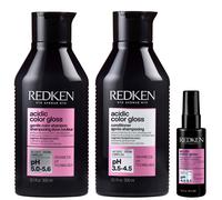 Redken Acidic Color Gloss Shampoo 300ml, Conditioner 300ml and Heat Protection Treatment 45ml, Glass-Like Shine