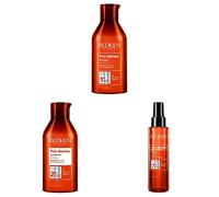 Redken Frizz Dismiss Shampoo 300Ml + Balsamo 300Ml + Anti Static Oil 125Ml | Routine Professionale per il Controllo dei Capelli Elettrici