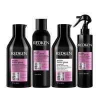 Redken Pack Acidic Color Gloss Shampoo senza solfati 300 ml, balsamo acido lucido 300 ml, trattamento lucido vetro attivo 237 ml e trattamento di protezione dal calore 190 ml