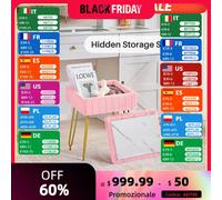 Redlife Sgabello Vanity con contenitore Pouf per trucco in pelliccia sintetica, mobili da comò con gambe in metallo dorato per camera da letto e soggiorno