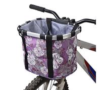 Redlution Cestino anteriore in tela per bicicletta, staccabile, per animali domestici, telaio in lega di alluminio, colore viola