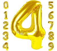 Redmarket® Palloncini di compleanno, realizzati in UE, 100 cm, Palloncino numero 4, colore oro
