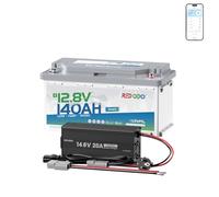 Redodo Smart Bluetooth 12V 140Ah H190 Litio Batteria con 12V 20A Caricabatterie, LiFePO4 Batteria H190, Durata 10 Anni, BMS 150A, Monitoraggio in Tempo Rale, Perfetta per Camper, Imbarcazioni, Barche