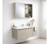 REDÒKASA Mobile Bagno Sospeso 100 cm NINFEA in alluminio, con 3 ante, specchio contenitore a 2 ante, lavabo in ceramica (Beige)
