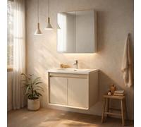 REDÒKASA Mobile Bagno Sospeso 60/80/100 cm MIMOSA in alluminio con specchio contenitore a 2 ante, lavabo in ceramica (L 60 x P 47 x H 51)